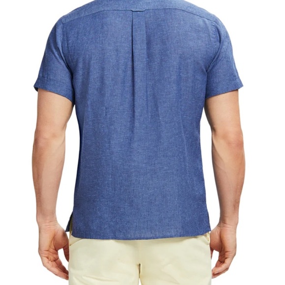 Luxury Linen Short Sleeve Button Front Men's Shirt XL Medieval Blue - Picture 2 of 8